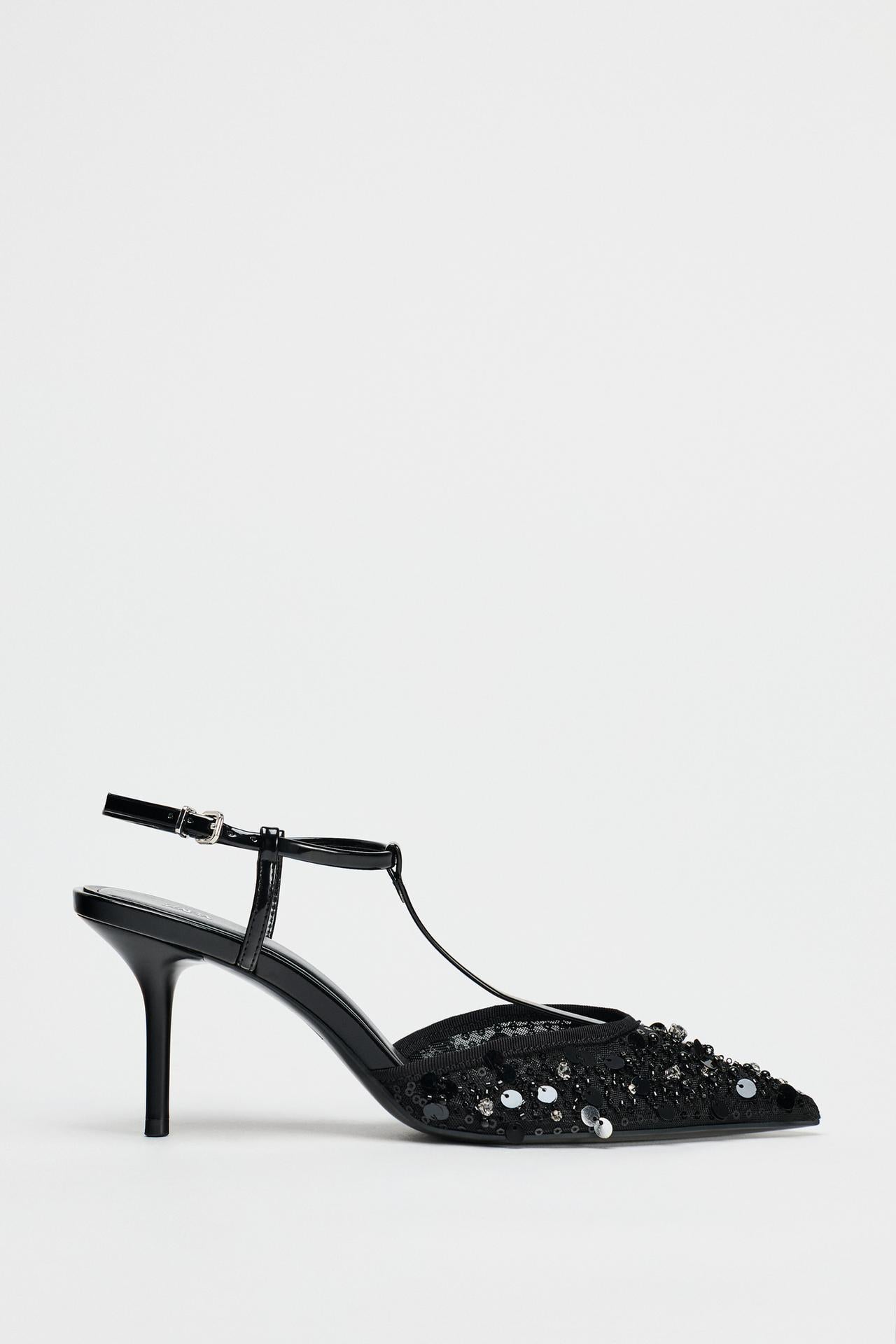 ZARA Slingback Rhinestone High‑Heel Shoes
