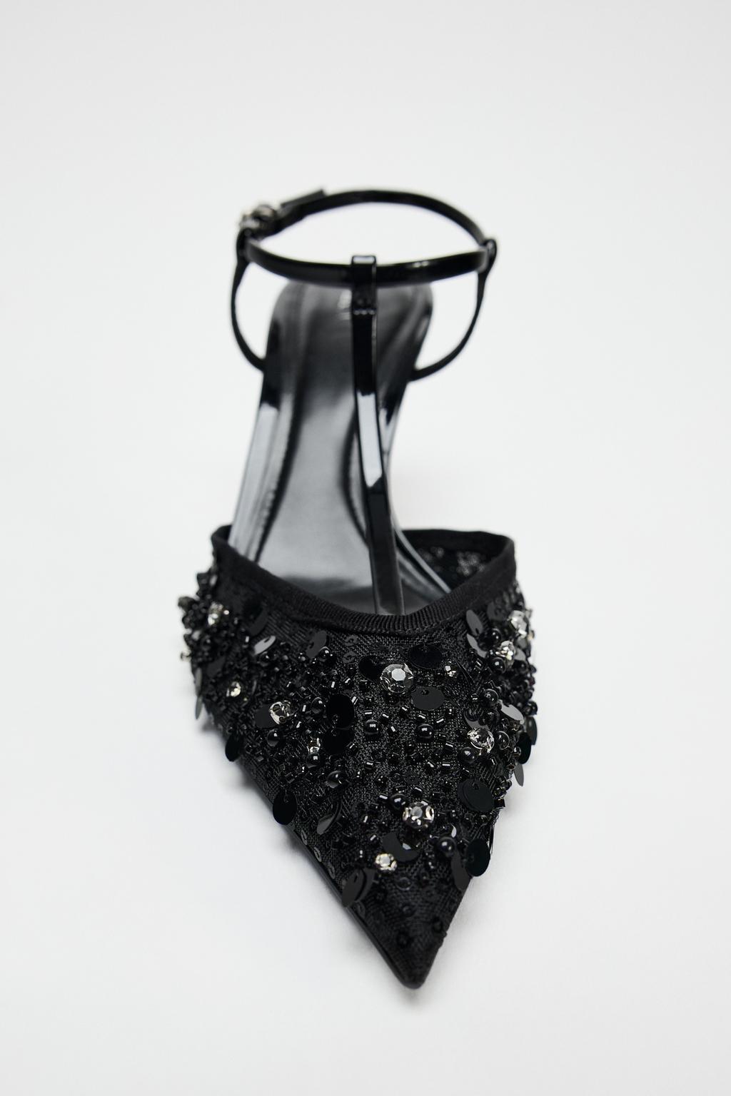 ZARA Slingback Rhinestone High‑Heel Shoes