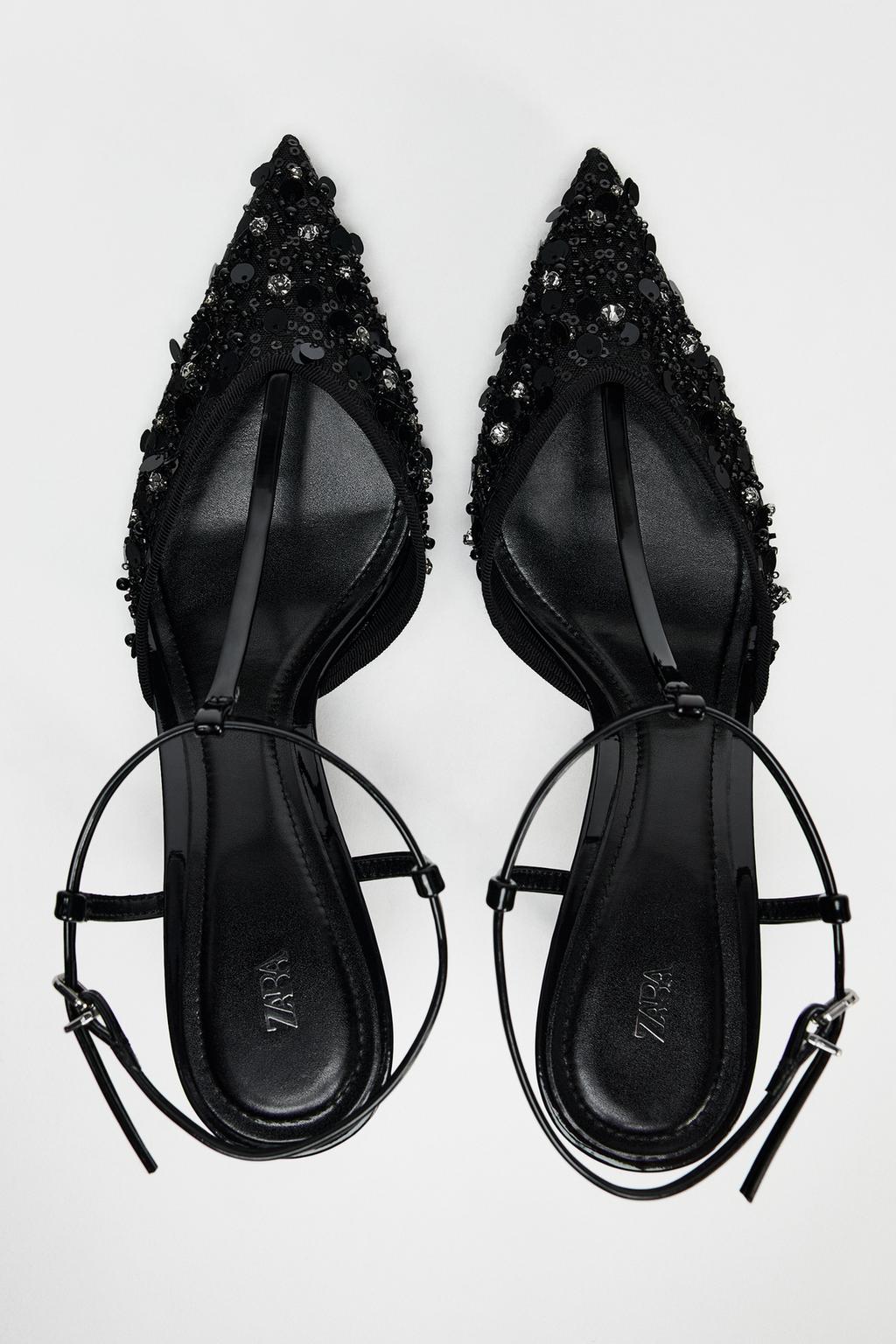 ZARA Slingback Rhinestone High‑Heel Shoes
