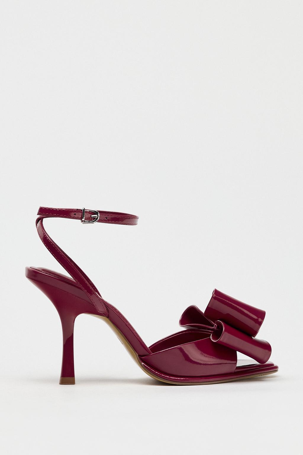 ZARA Patent‑Effect Bow Sandals