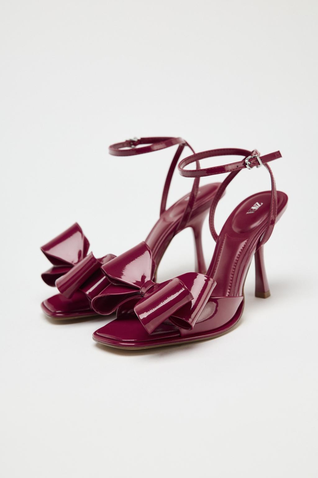 ZARA Patent‑Effect Bow Sandals