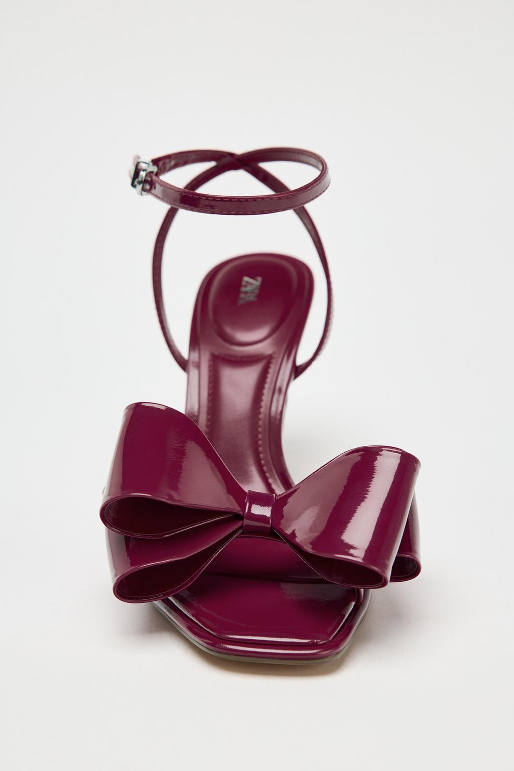 ZARA Patent‑Effect Bow Sandals