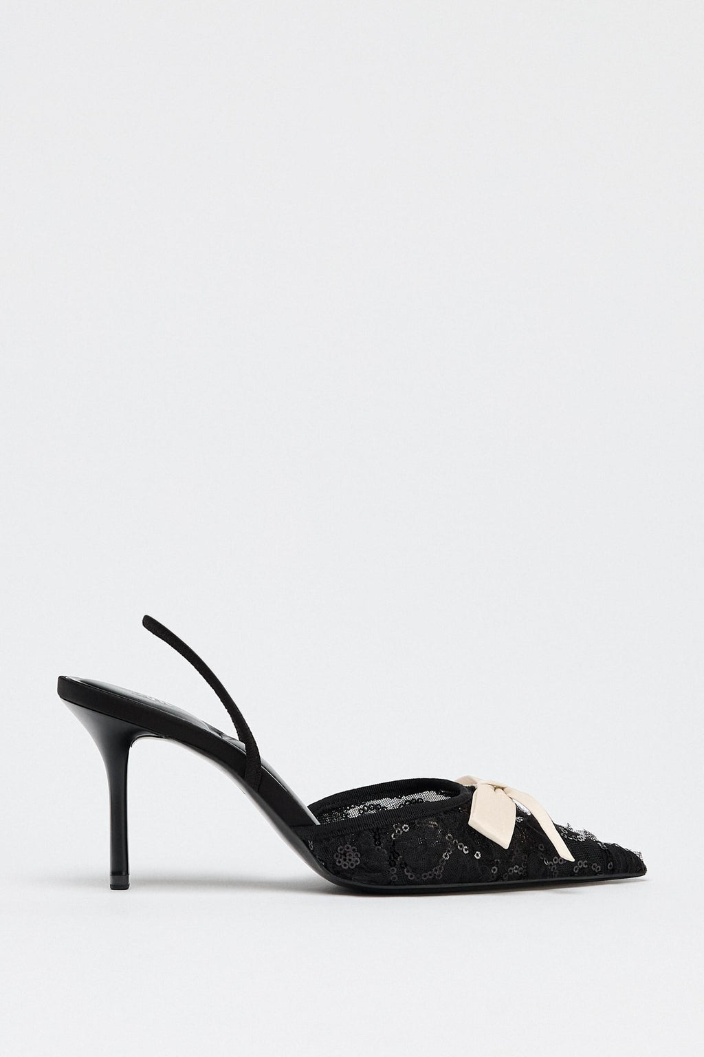 ZARA Sequin High‑Heel Shoes with Bow Detail