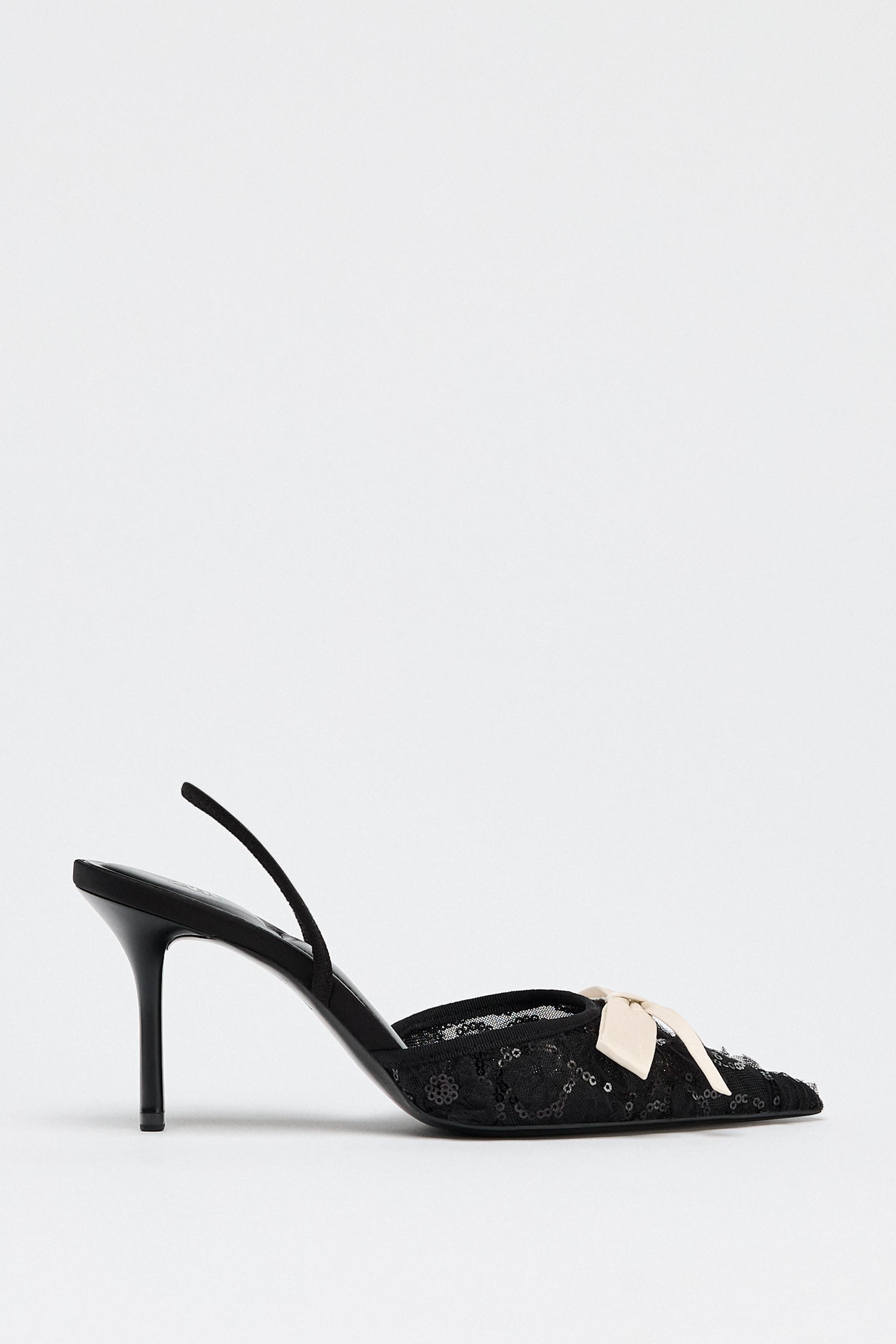 ZARA Sequin High‑Heel Shoes with Bow Detail