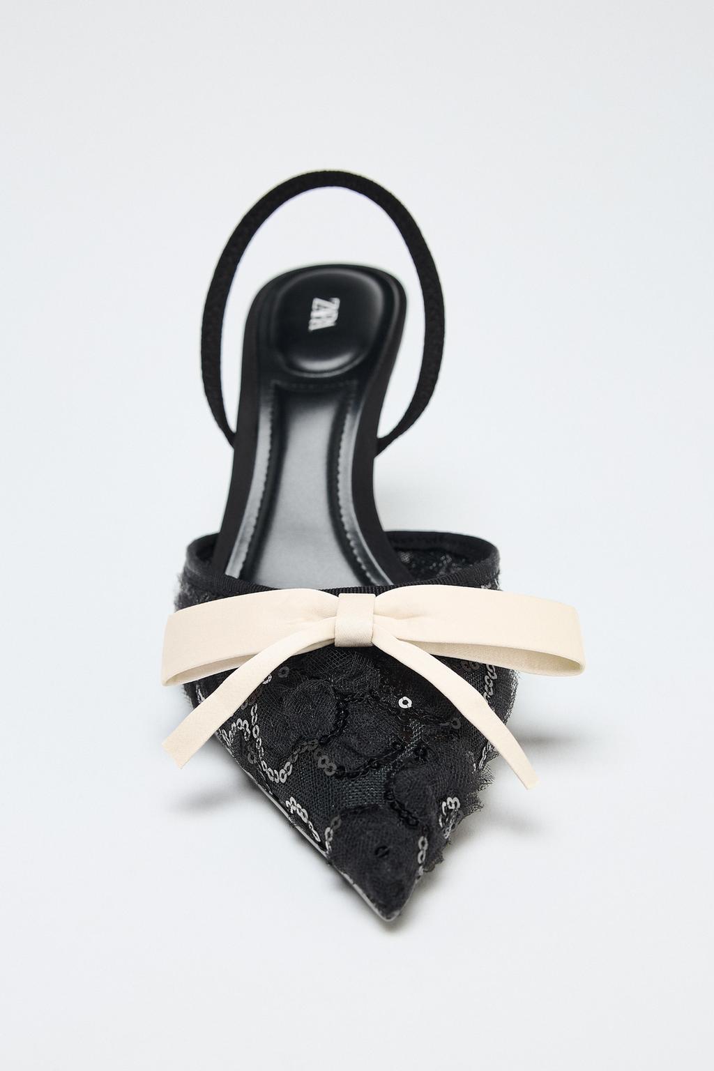 ZARA Sequin High‑Heel Shoes with Bow Detail