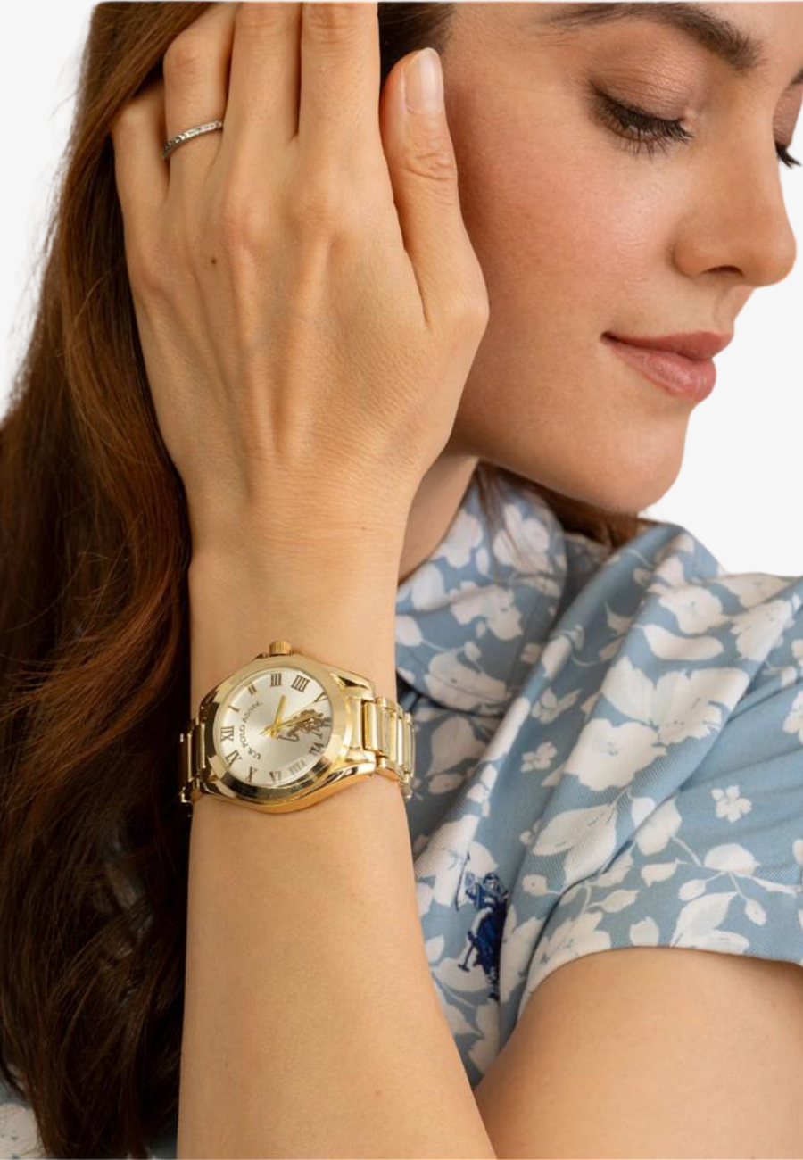 U.S Polo Assn Ladies Goldtone Bracelet Watch with Silver Dial