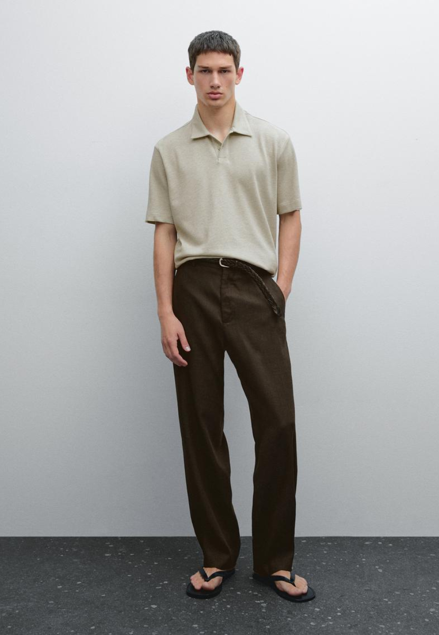 MASIMO DUTTI Textured Piqué Short-Sleeved Polo Shirt