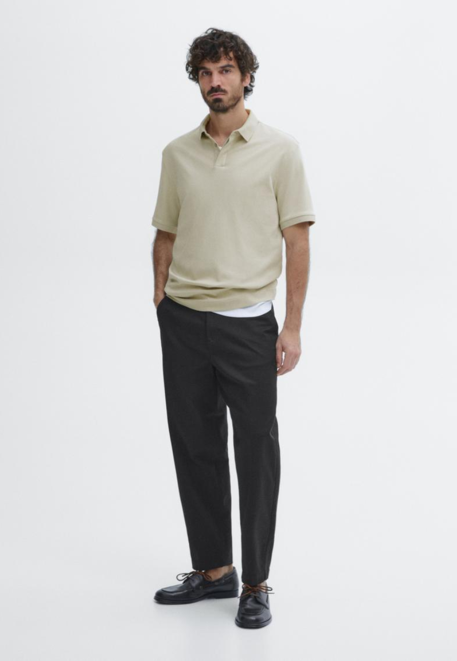 MASIMO DUTTI Cotton Blend Short Sleeve Polo Shirt
