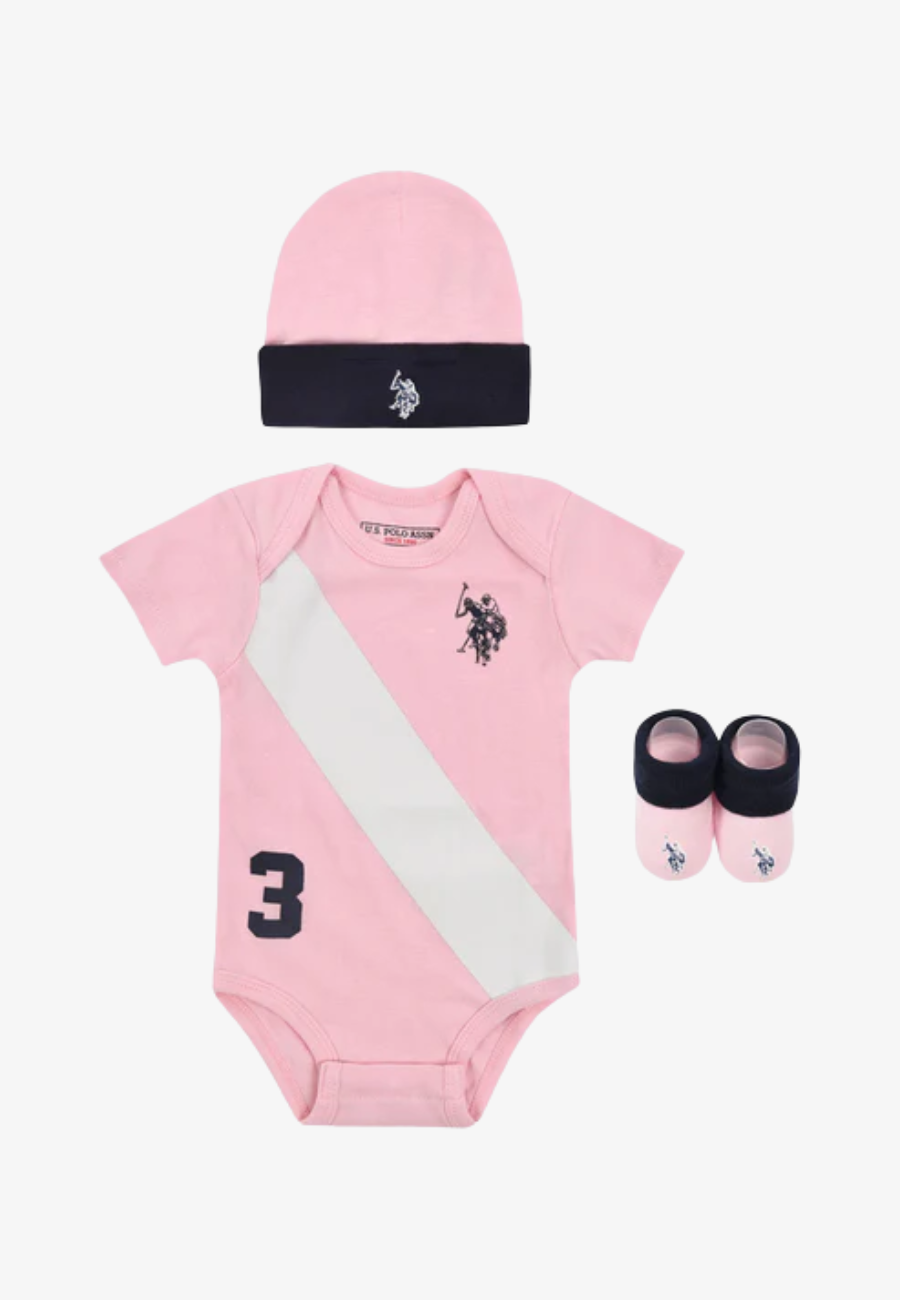 US POLO Baby 3 Piece Boxed Baby Gifting Set in Light Pink