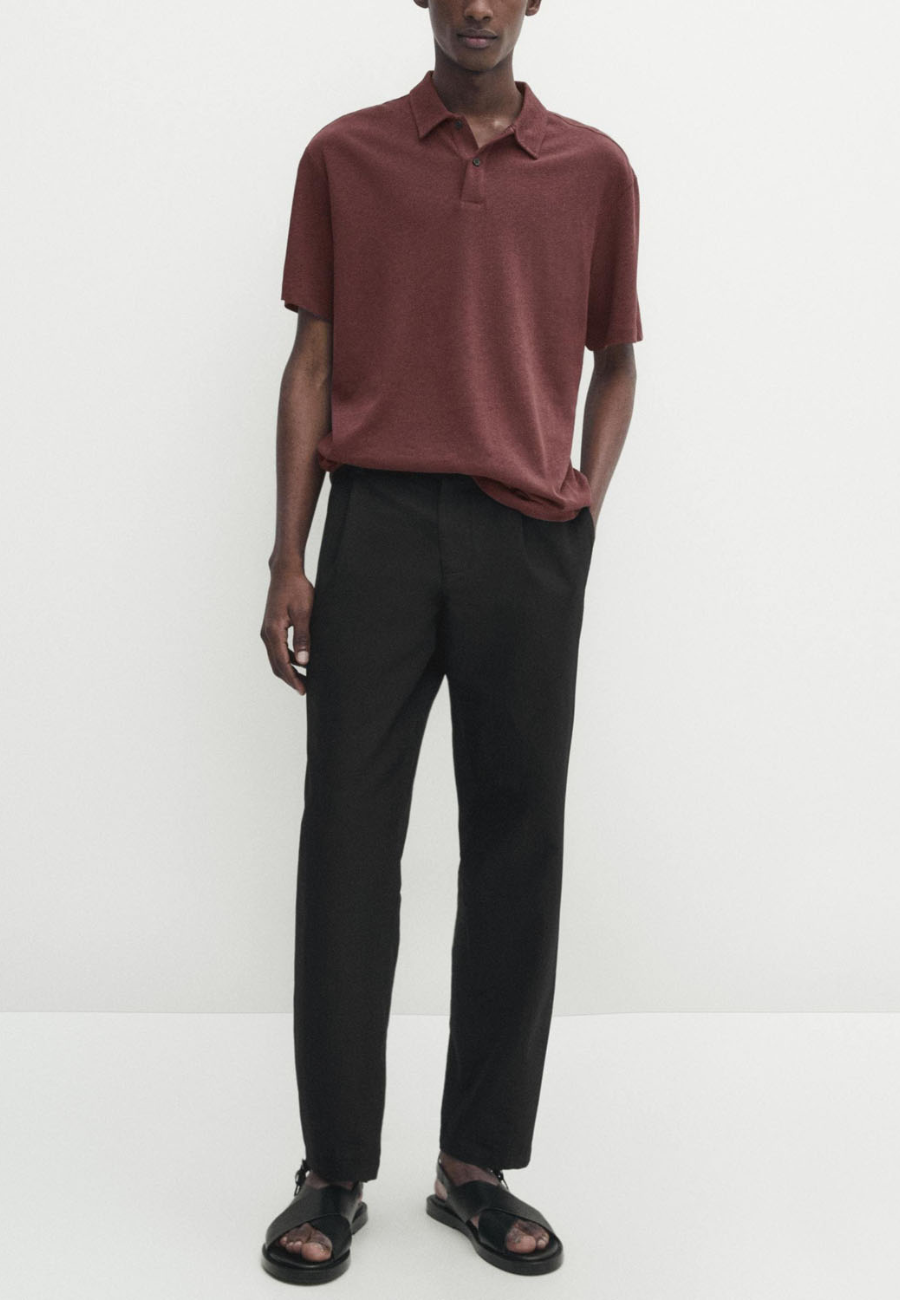 MASIMO DUTTI Textured Piqué Short Sleeve Polo Shirt