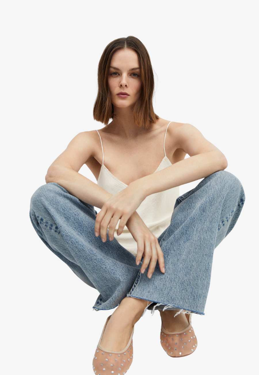 MANGO Rhinestone Ballet Flats