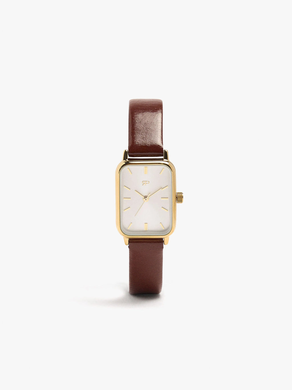 Rectangular watch with leather-effect bracelet