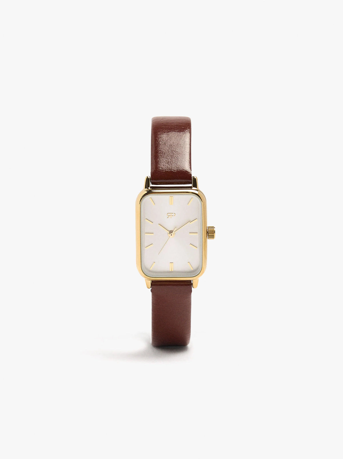 Rectangular watch with leather-effect bracelet