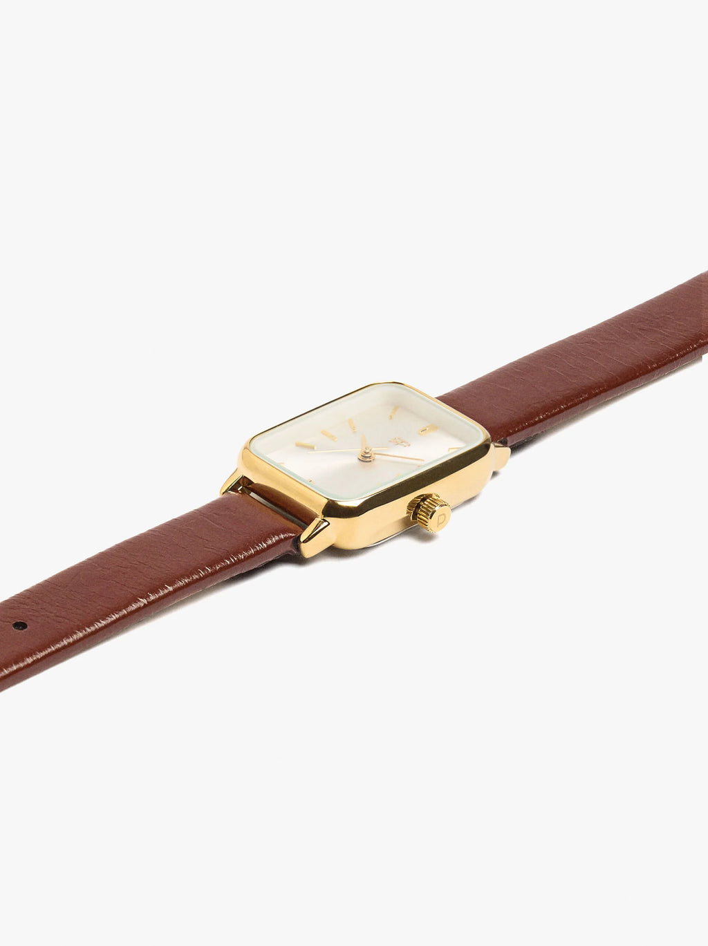 Rectangular watch with leather-effect bracelet