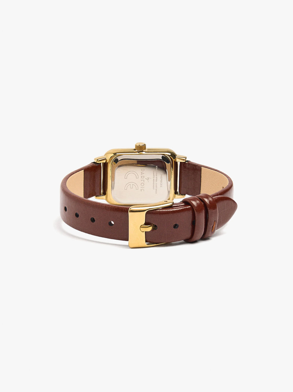 Rectangular watch with leather-effect bracelet