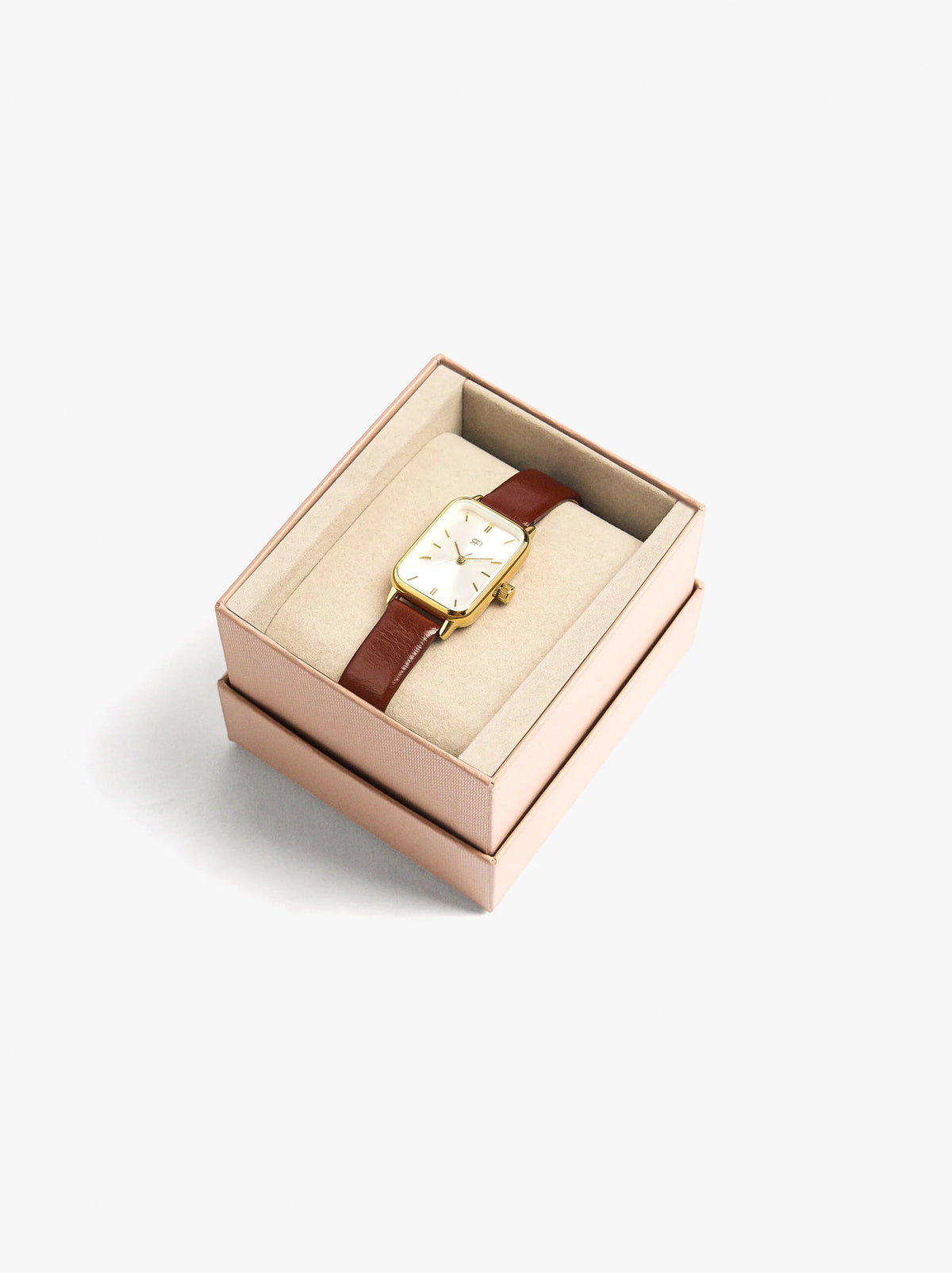 Rectangular watch with leather-effect bracelet