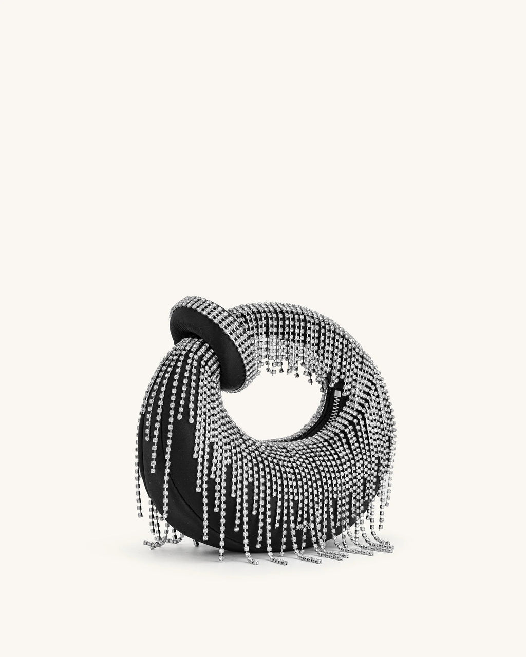 Abacus Satin Artificial Crystal Mini Top Handle Bag - Black