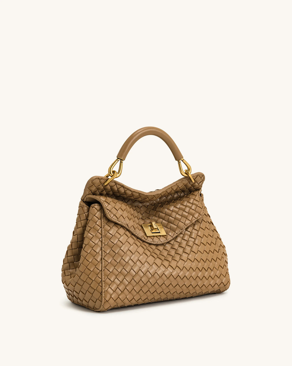 Lucia Classic Top Handle Woven Bag - Brown