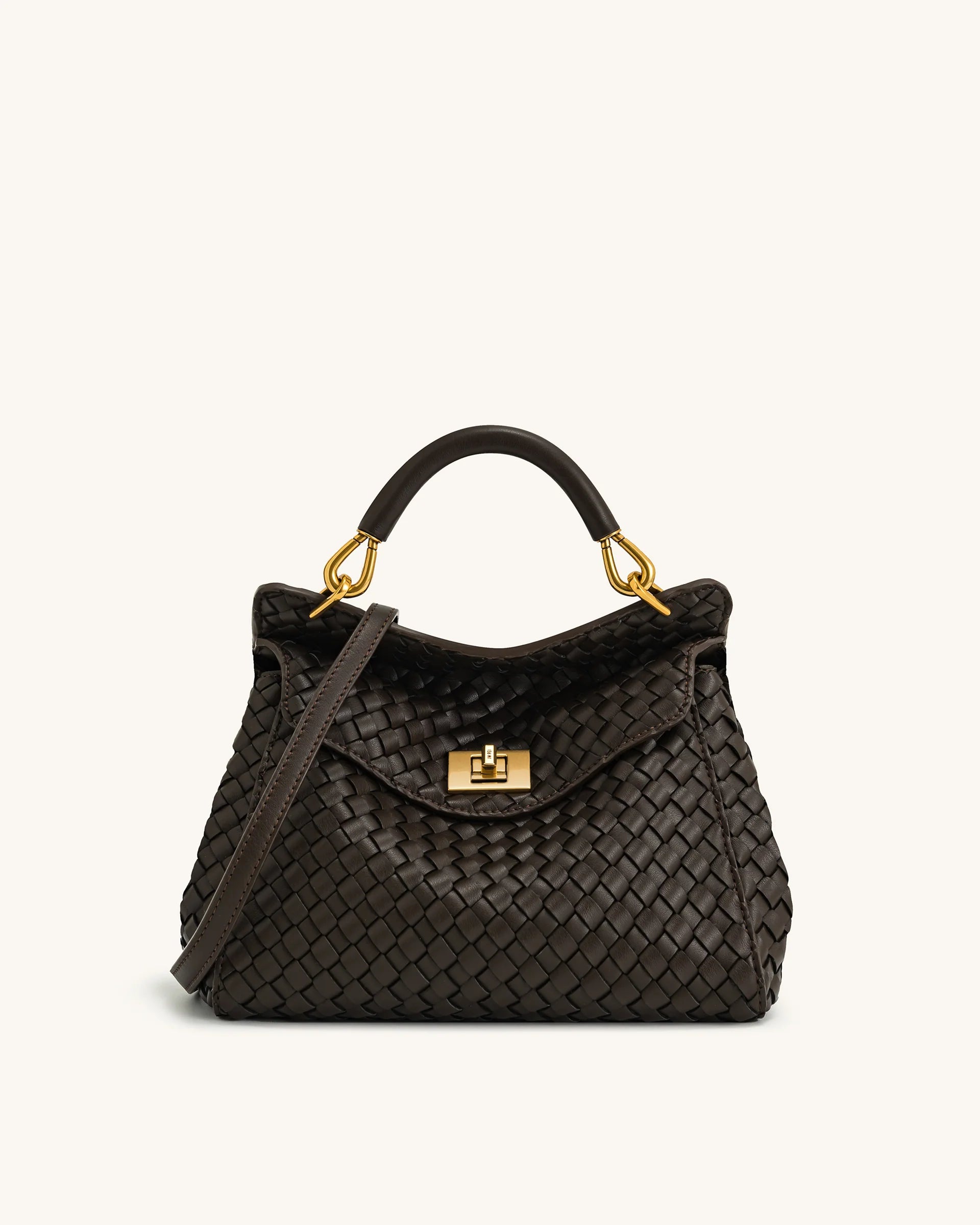 Lucia Classic Top Handle Woven Bag - Dark Brown