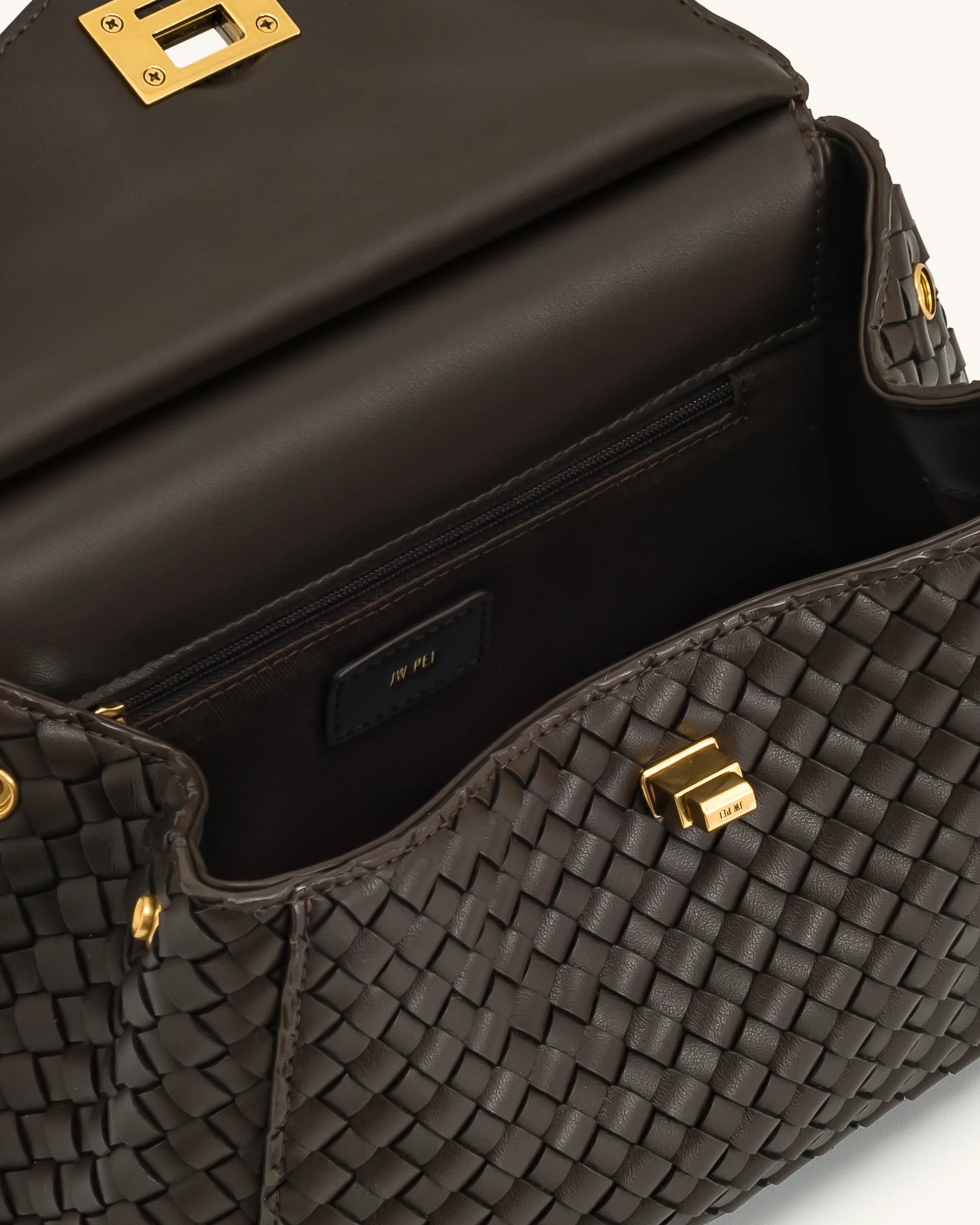 Lucia Classic Top Handle Woven Bag - Dark Brown