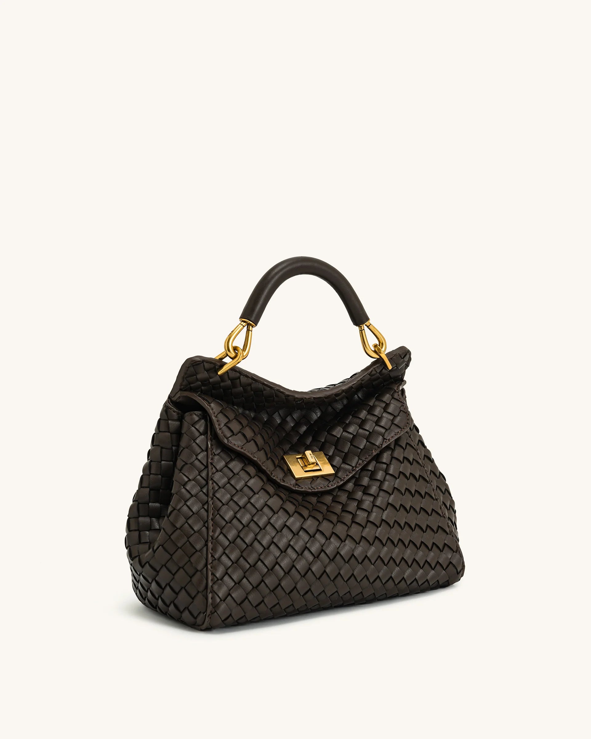 Lucia Classic Top Handle Woven Bag - Dark Brown