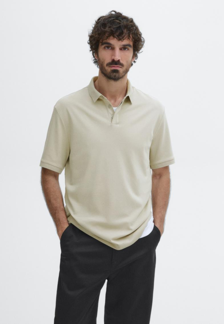MASIMO DUTTI Cotton Blend Short Sleeve Polo Shirt