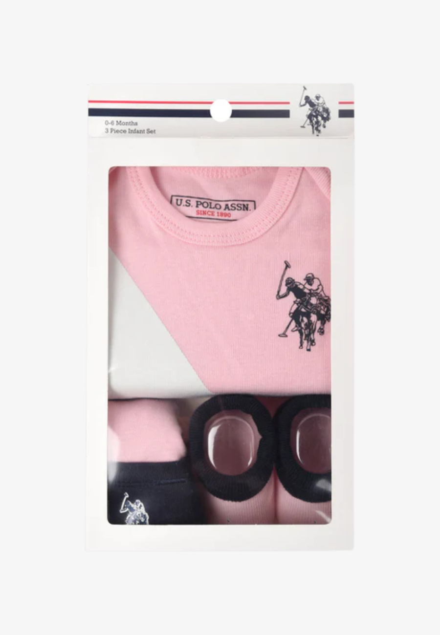 US POLO Baby 3 Piece Boxed Baby Gifting Set in Light Pink