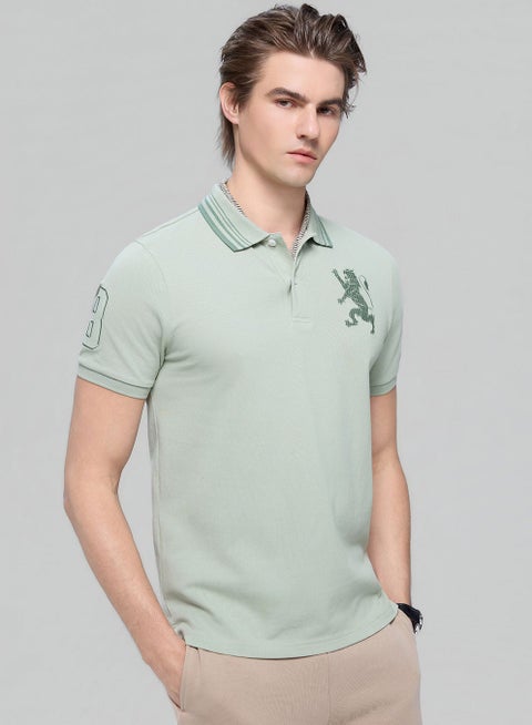Men’s Cotton Slim Polo with 3D Lion Embroidery