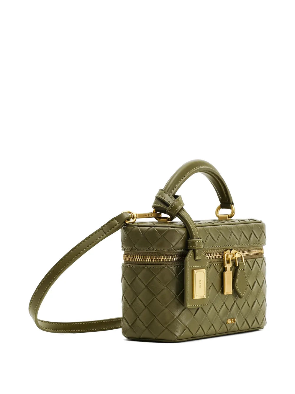 Cleo Woven Texture Box Shape Top Handle Bag - Olive Green