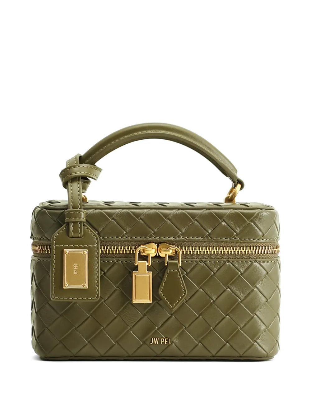 Cleo Woven Texture Box Shape Top Handle Bag - Olive Green
