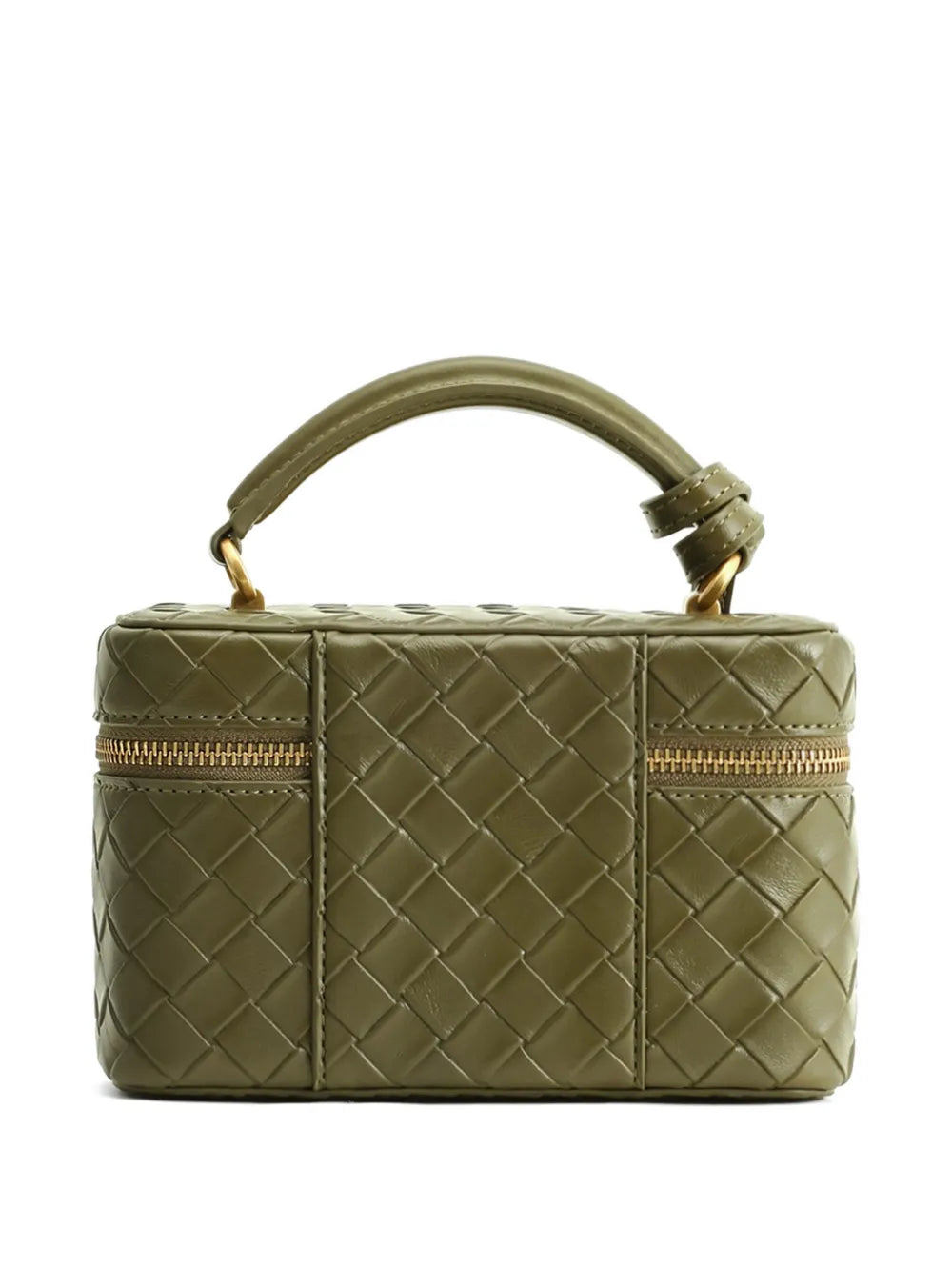 Cleo Woven Texture Box Shape Top Handle Bag - Olive Green