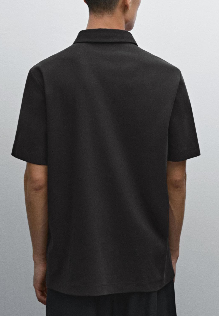 Massimo Dutti 100% Cotton Short Sleeve Polo Shirt - Black
