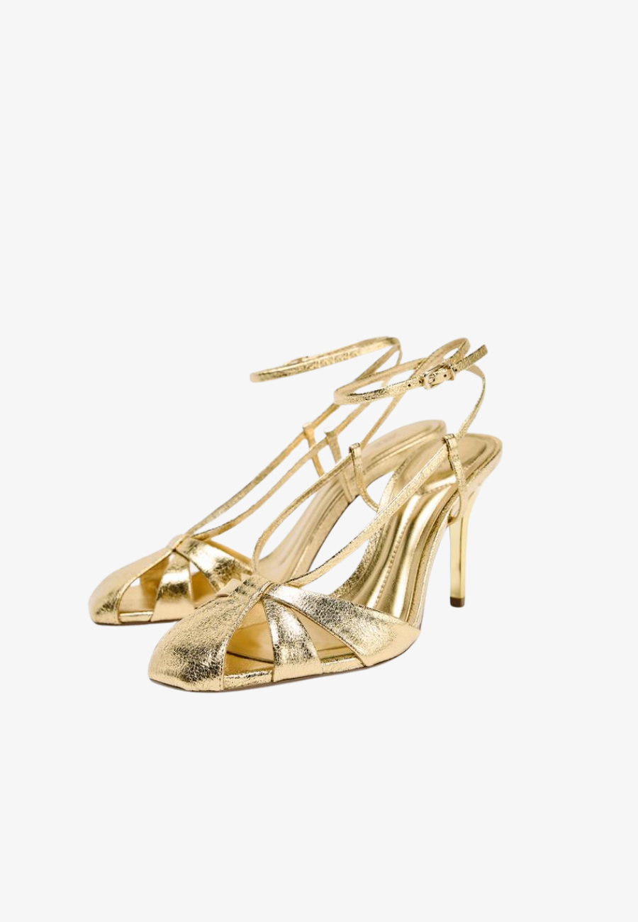 Zara Metallic Effect Strappy Heeled Sandals