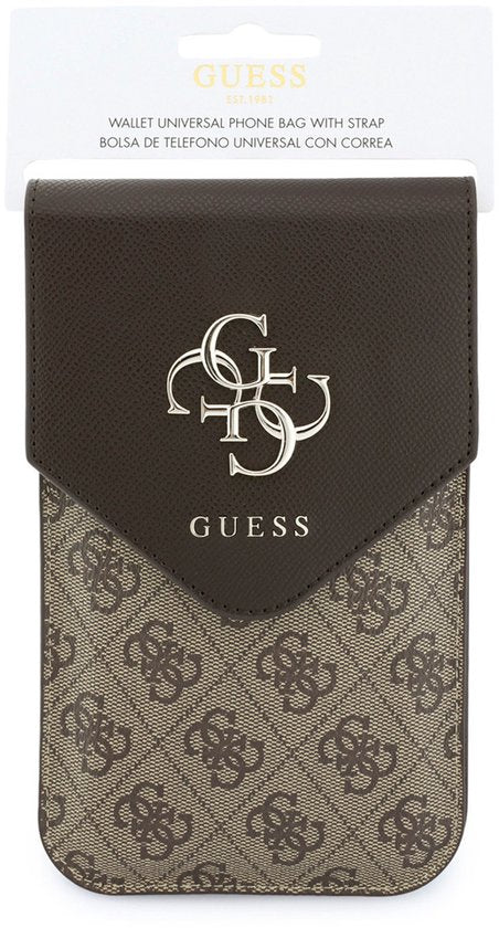 Guess Phone Bag Crossbody Bag - 4G Logo - Faux Leather - Brown