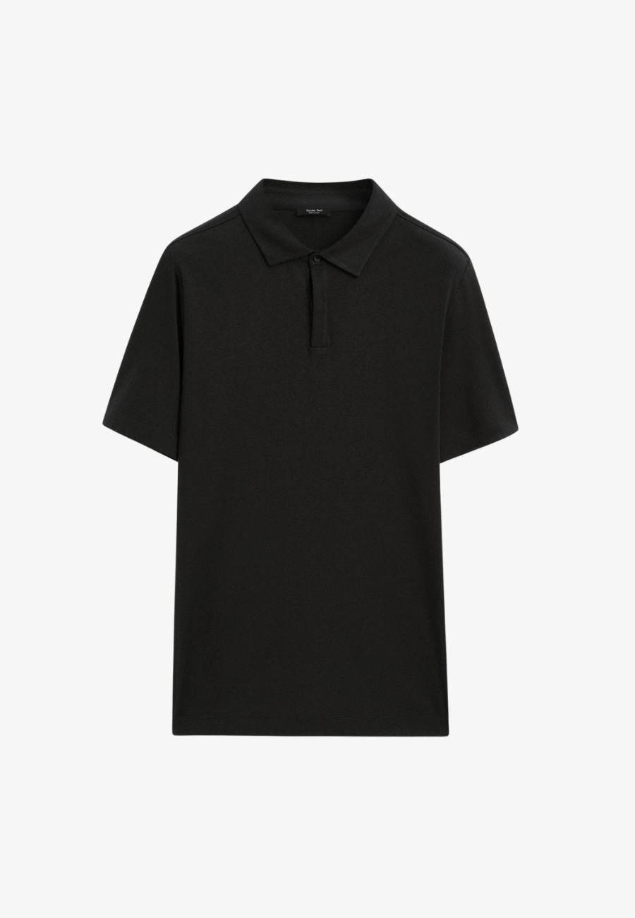 Massimo Dutti 100% Cotton Short Sleeve Polo Shirt - Black