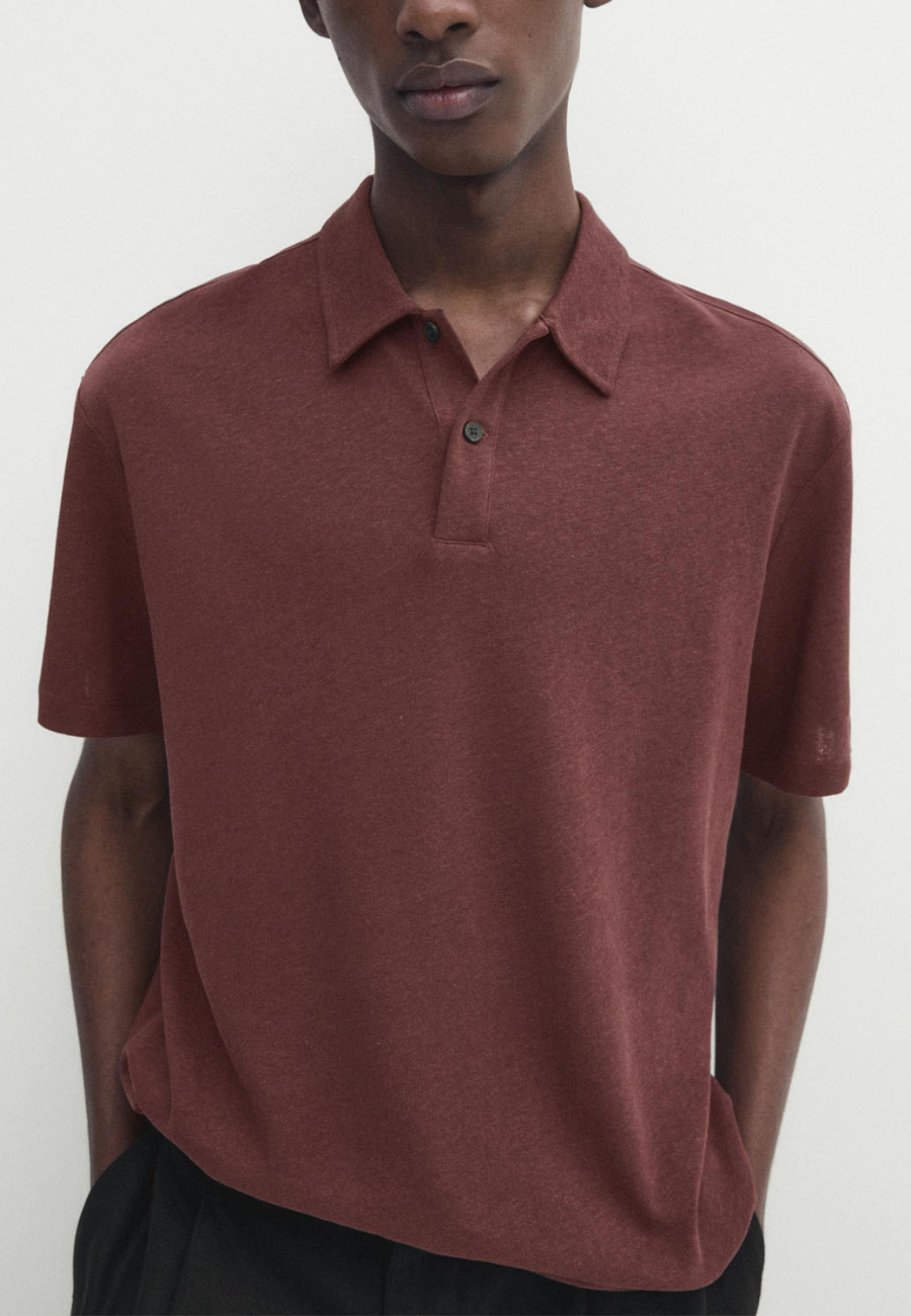 MASIMO DUTTI Textured Piqué Short Sleeve Polo Shirt