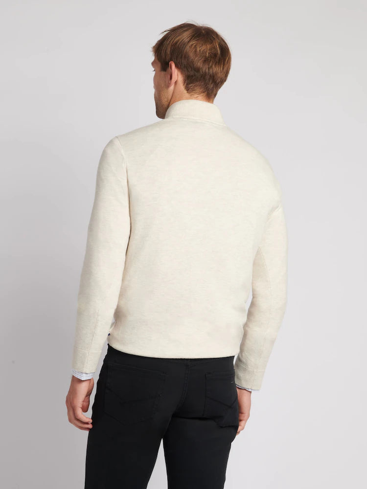 U.S. Polo Assn. Cream Cotton Funnel Neck Quarter Zip Knit