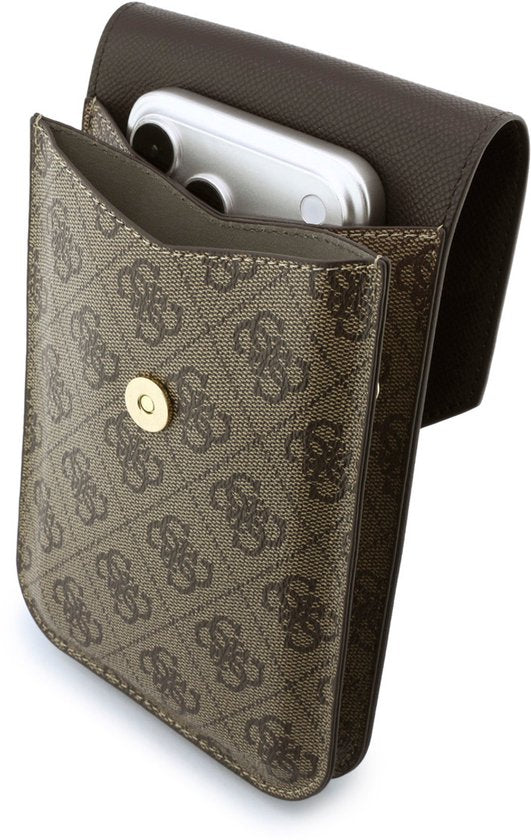 Guess Phone Bag Crossbody Bag - 4G Logo - Faux Leather - Brown