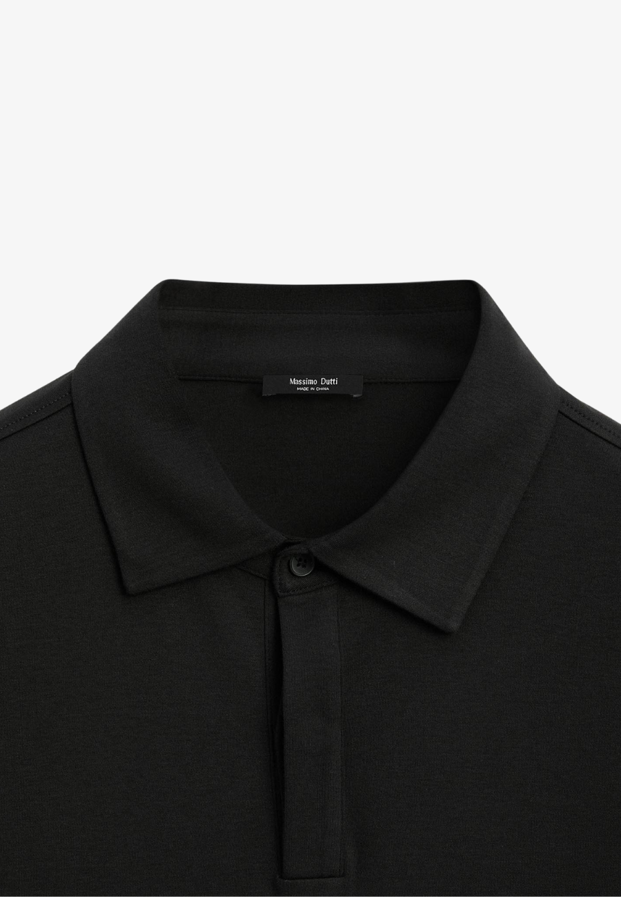 Massimo Dutti 100% Cotton Short Sleeve Polo Shirt - Black