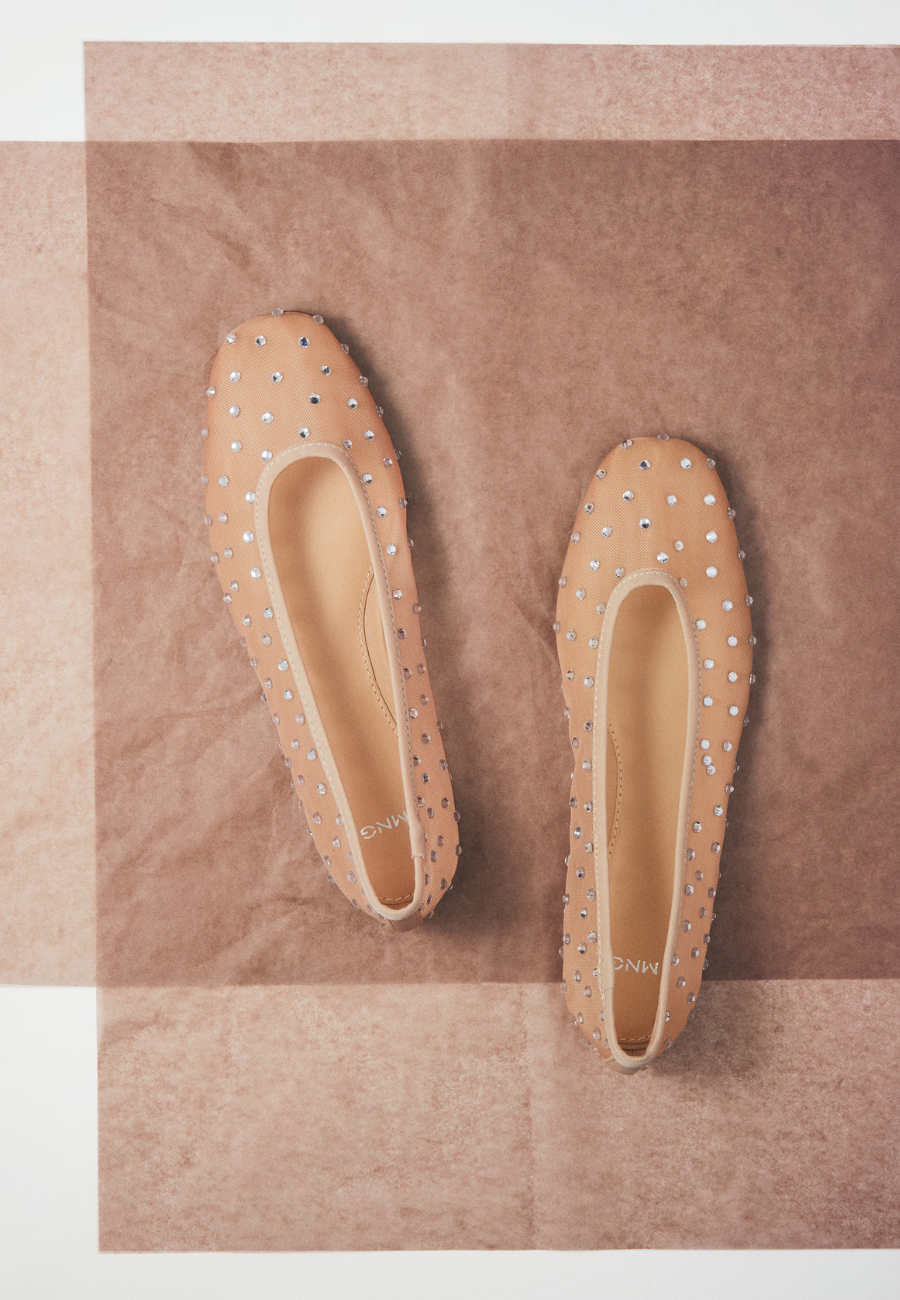 MANGO Rhinestone Ballet Flats