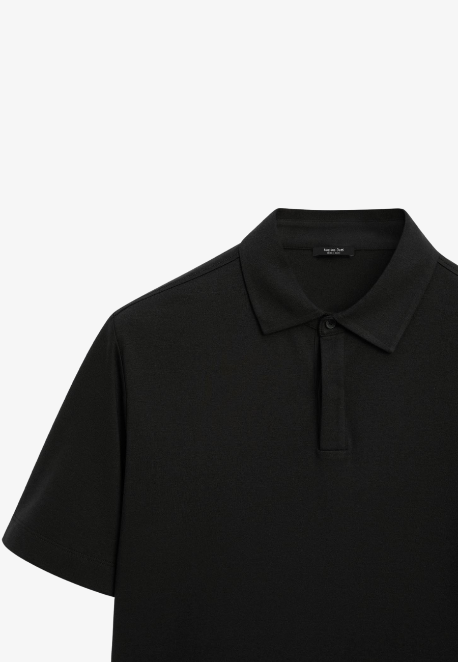 Massimo Dutti 100% Cotton Short Sleeve Polo Shirt - Black