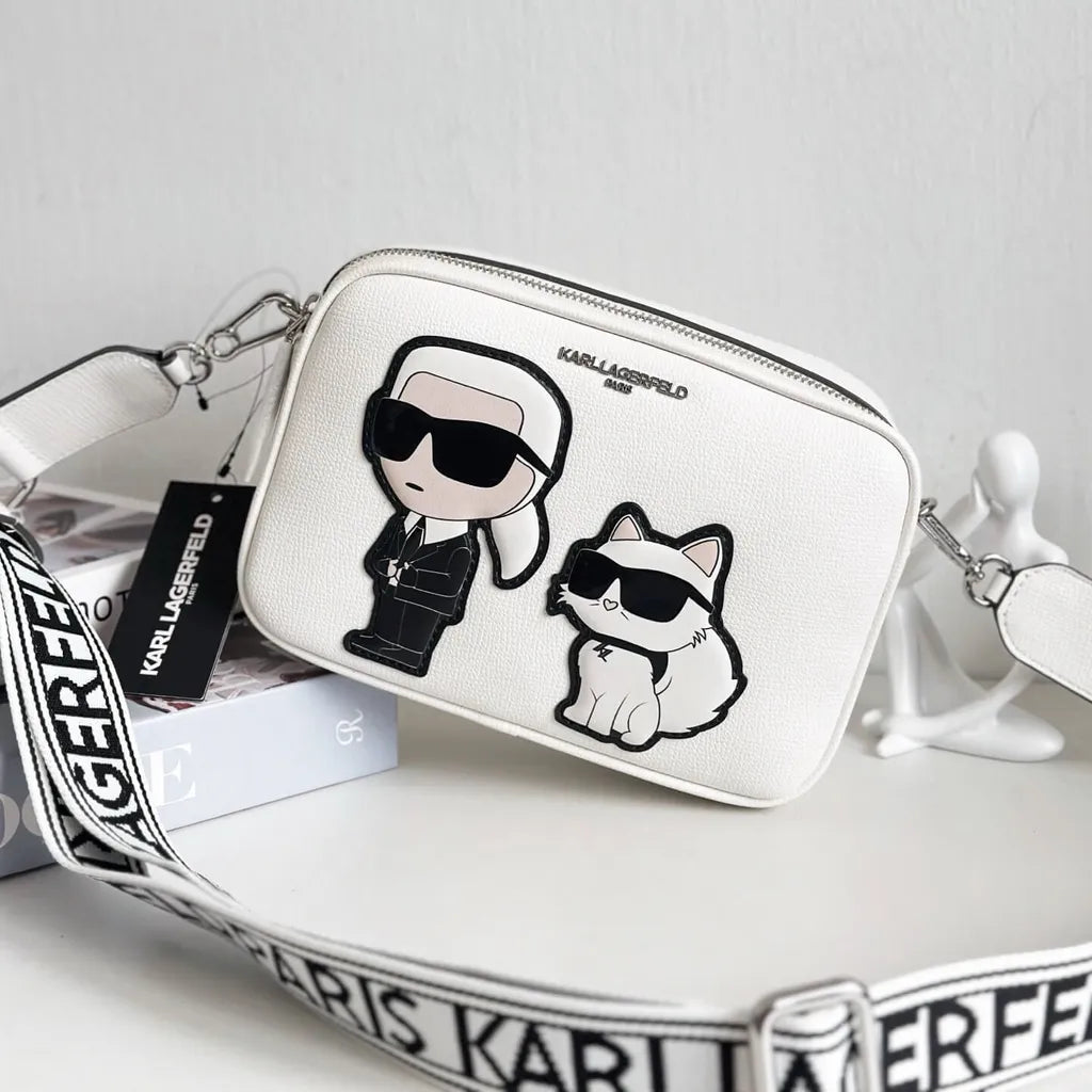 KARL LAGERFELD Maybelle Round Head Duo Camera Crossbody In White