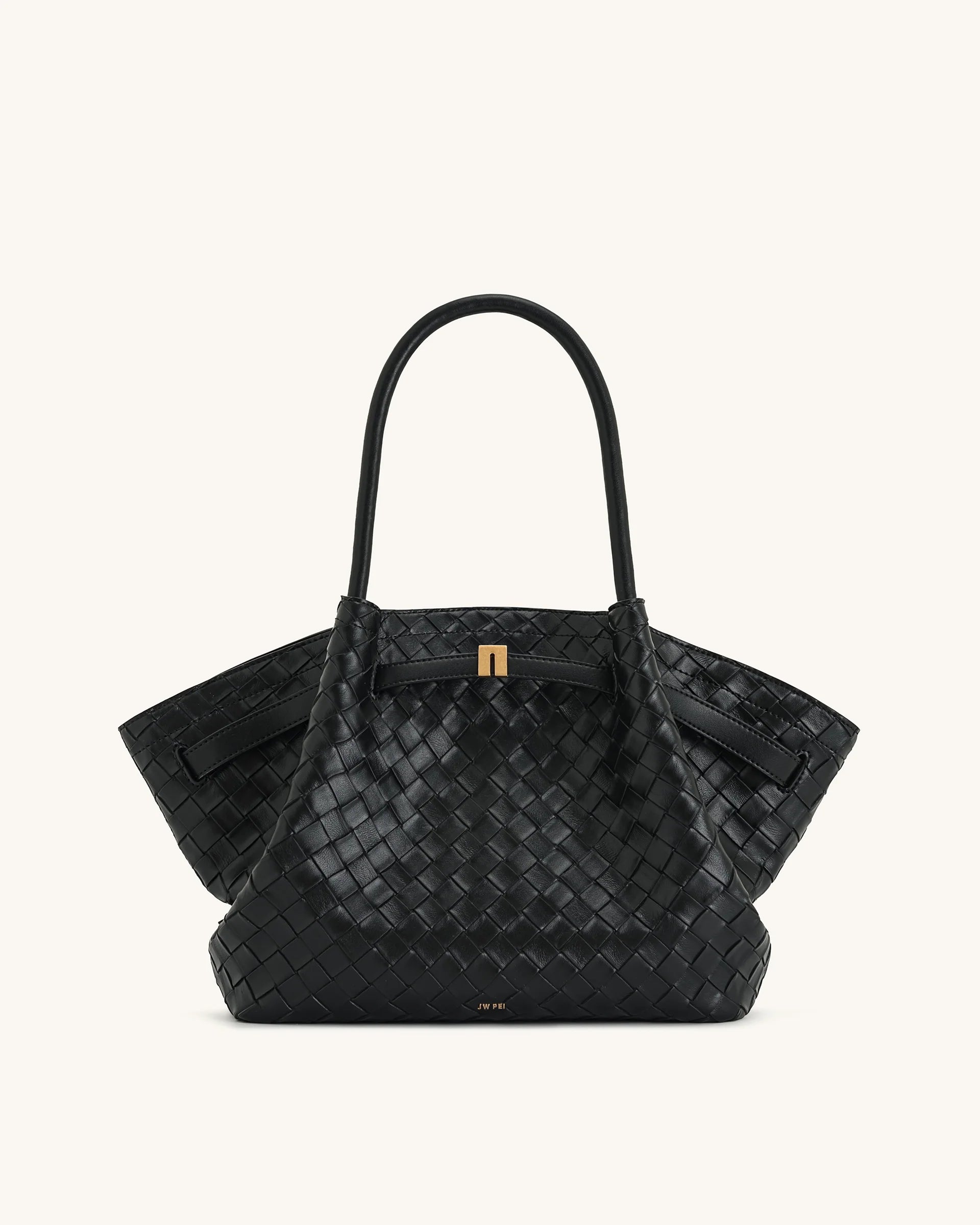 Hana Medium Weave Texture Tote Bag - Black