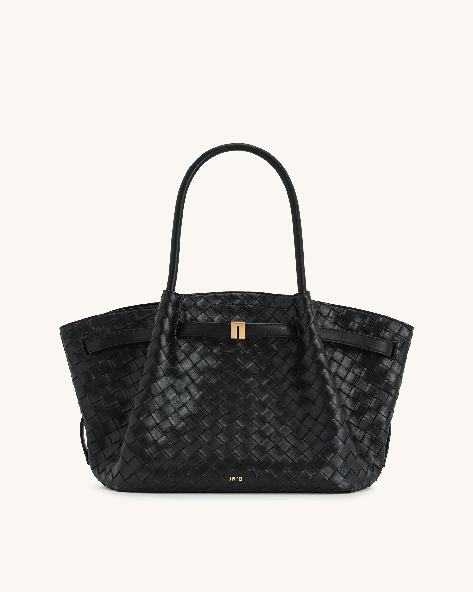 Hana Medium Weave Texture Tote Bag - Black