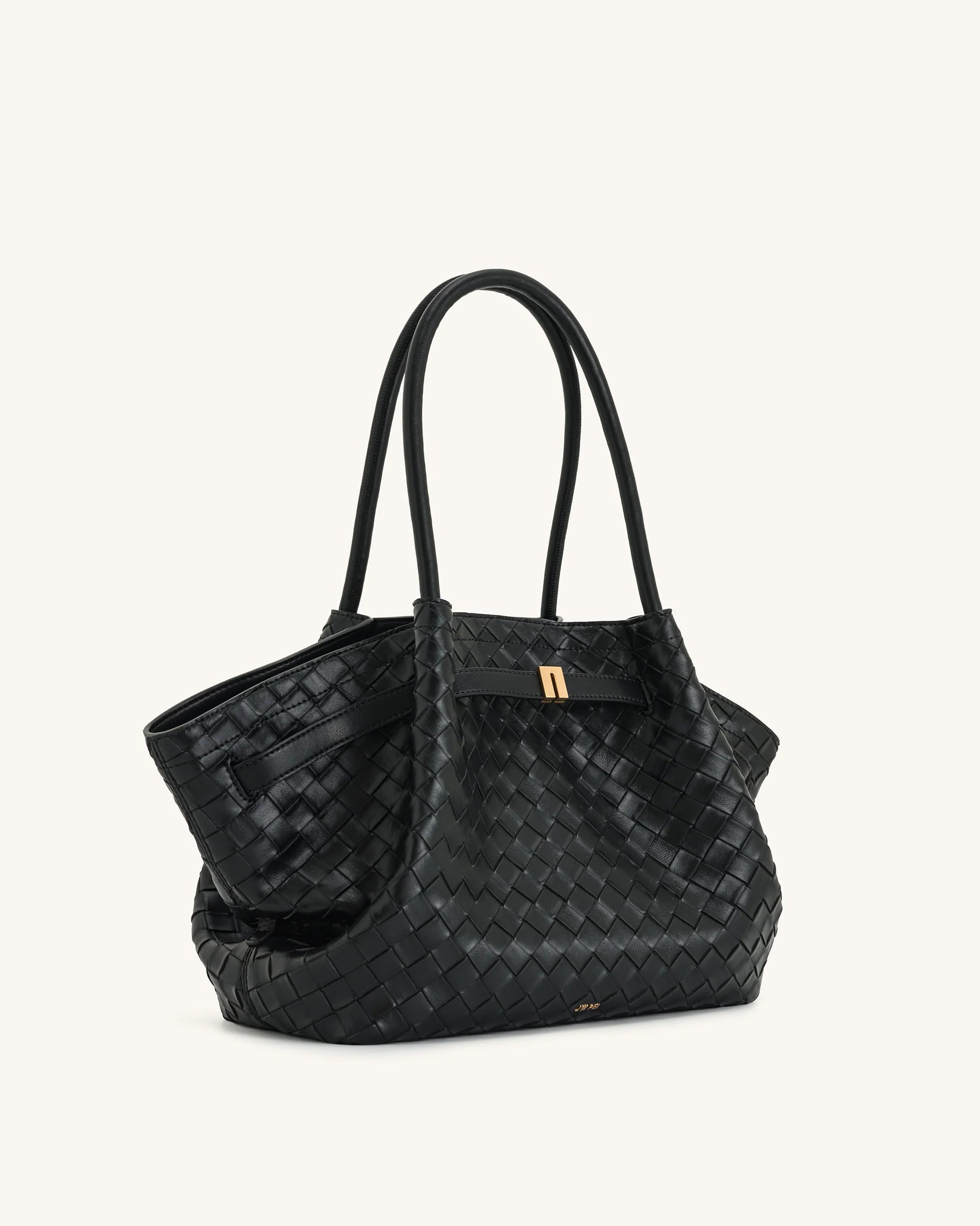 Hana Medium Weave Texture Tote Bag - Black