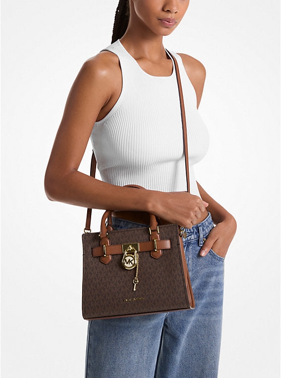 MICHAEL KORS MK Hamilton Small Logo Satchel Brown Bag