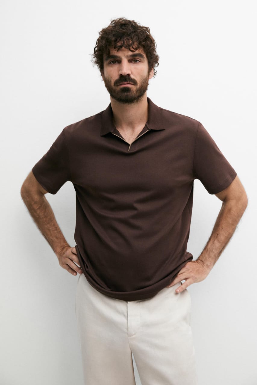Massimo Dutti textured cotton blend polo shirt
