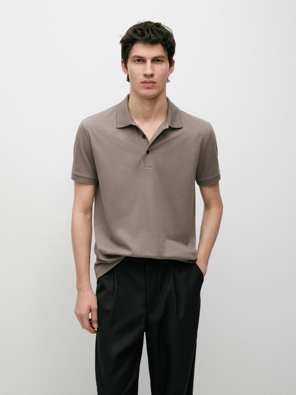 Massimo Dutti textured cotton blend polo shirt