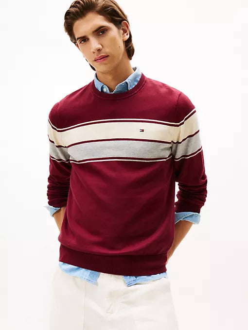 Block-Stripe Crewneck Sweater