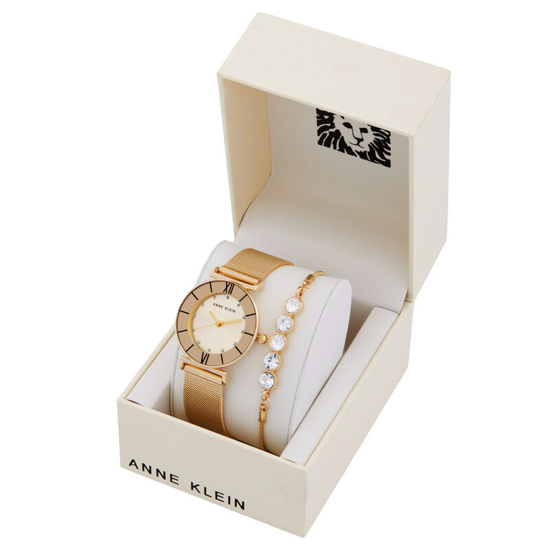 Quartz Gold Dial Ladies Watch and Bracelet Set